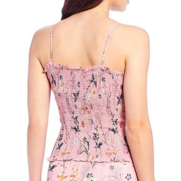 NEW Gianni Bini Stacey Pink Floral Smocked Cami Tank Top XS - Picture 2 of 5